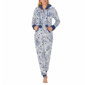Wizarding World Women's Harry Potter One-Piece Faux Fur Hooded Pajama Blue NWOT